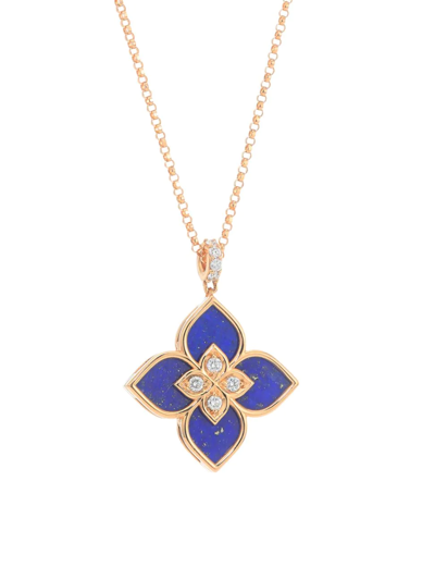 Shop Roberto Coin Women's Venetian Princess 18k Rose Gold, Lapis Lazuli & Diamond Pendant Necklace