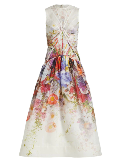 Zimmermann Prima Panelled Floral Print Midi Dress In Multi | ModeSens