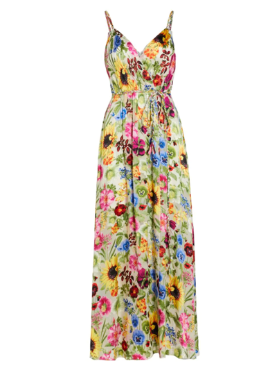 Shop Alice And Olivia Women's Samantha Floral Surplice Dress In Sunday Stroll