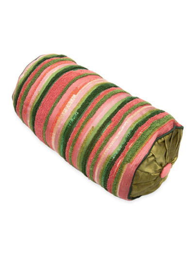 Shop Mackenzie-childs Really Rosy Stripe Bolster Pillow