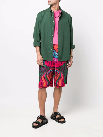 Versace Pleated Medusa Music Print Shorts In Orange