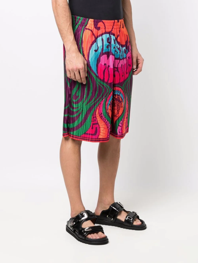 Versace Pleated Medusa Music Print Shorts In Orange