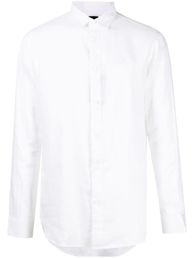 Shop Armani Exchange Button-up Linen Shirt In Weiss