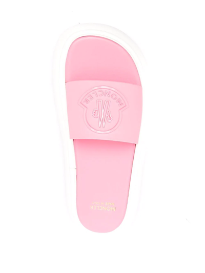 Moncler Slyder Womens Leather Footbed Flatform Slide Sandals In Rosa
