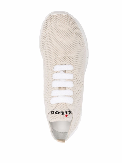 Shop Kiton Knitted Lace-up Sneakers In Nude