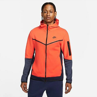 Shop Nike Men's Sportswear Tech Fleece Taped Full-zip Hoodie In Orange/team Orange/black
