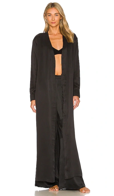 Lunya Washable Silk Long Robe In Immersed Black