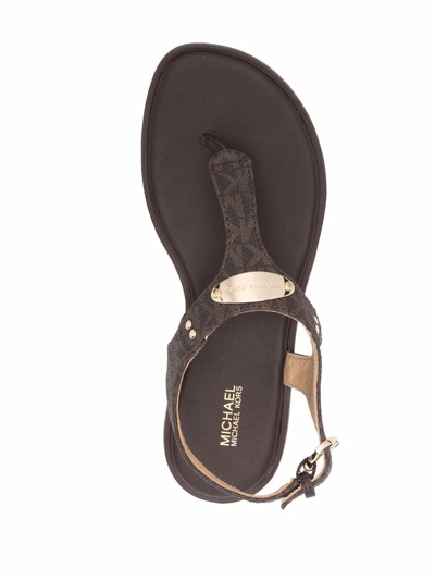 Shop Michael Michael Kors Monogram-print Thong Sandals In Braun