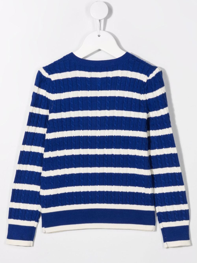 Shop Ralph Lauren Striped Cable-knit Cardigan In Blue