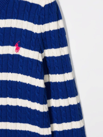 Shop Ralph Lauren Striped Cable-knit Cardigan In Blue