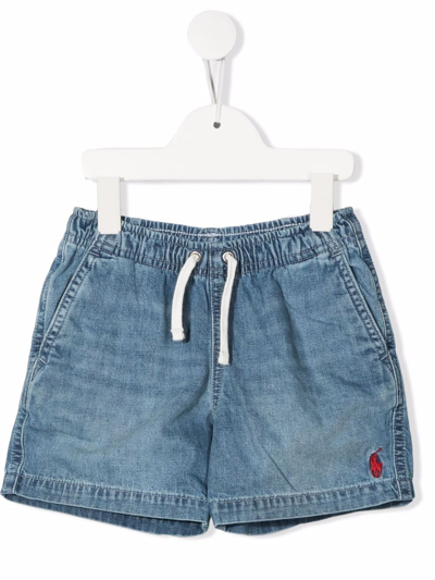 Shop Ralph Lauren Embroidered-logo Denim Shorts In Blue