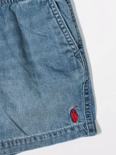 Shop Ralph Lauren Embroidered-logo Denim Shorts In Blue
