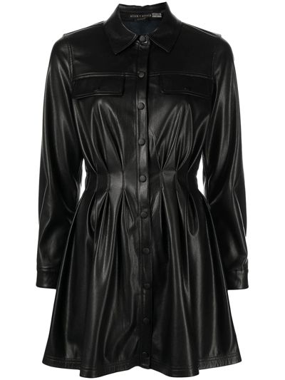 Shop Alice And Olivia Faux Leather Shirt Dress In Black