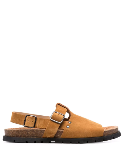 Shop Apc Noe Suede Slingback Sandals In Brown