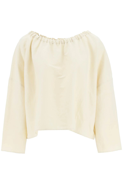 Shop Totême Linen Blend Blouse In Beige