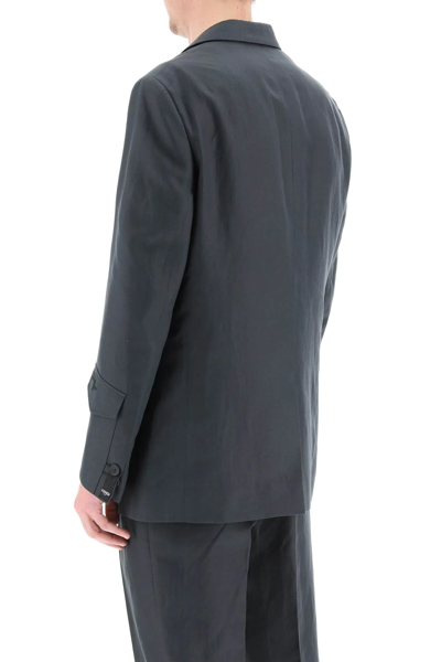 Shop Fendi Linen Blazer With Logo In Grey