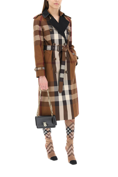 Shop Burberry Check Cotton Waterloo Trench Coat In Brown,black,beige