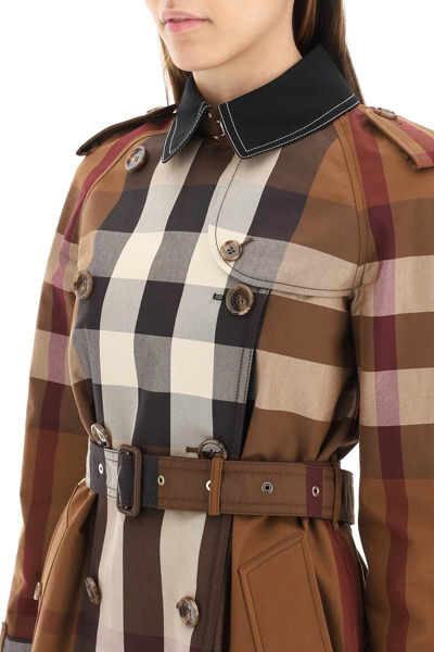 Shop Burberry Check Cotton Waterloo Trench Coat In Brown,black,beige