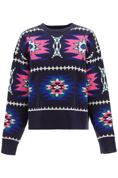 Shop Isabel Marant Étoile Malden Jacquard Knit In Blue,beige,fuchsia