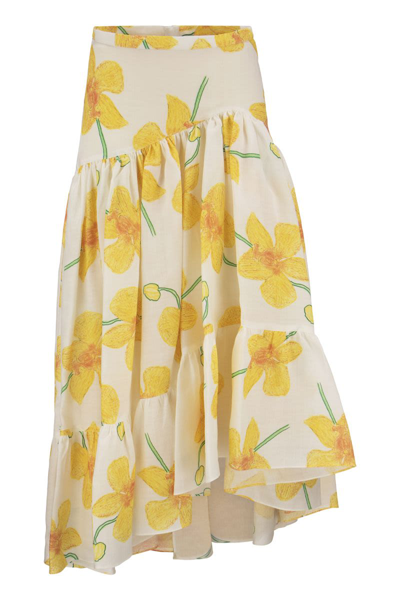 Shop Marni Ramie Skirt With Orchid Print In White