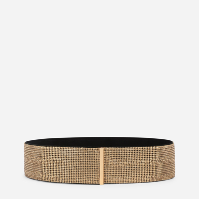 Dolce & Gabbana High-waist Crystal Mesh Belt In Gold
