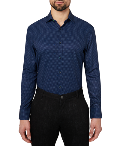 Shop Society Of Threads Men's Slim Fit Non-iron Dot Print Performance Dress Shirt In Navy