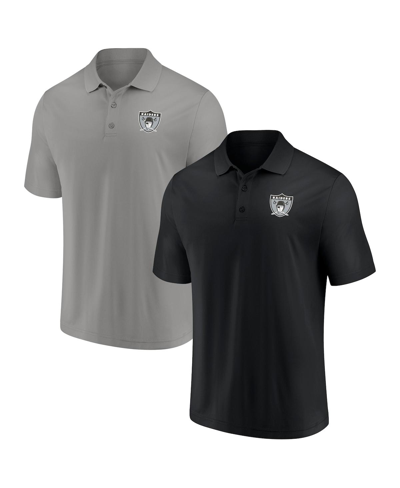 Shop Fanatics Men's  Branded Black, Silver Las Vegas Raiders Home & Away Throwback 2-pack Polo Shirt Set In Black/silver