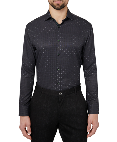 Shop Society Of Threads Men's Regualr Fit Non-iron Geo Print Performance Dress Shirt In Black