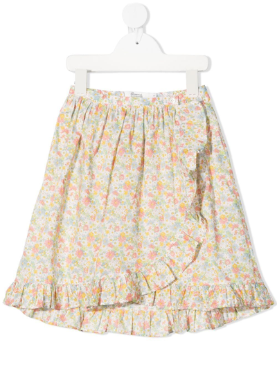 Shop Bonpoint Ruffled Floral Print Skirt In Neutrals