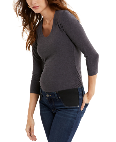 Shop A Pea In The Pod Luxe Side Ruched 3/4 Sleeve Maternity T Shirt In Grey