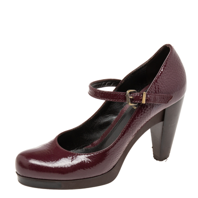Pre-owned Fendi Burgundy Patent Leather Mary Jane Platform Pumps Size 39
