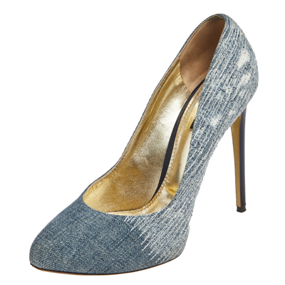 Pre-owned Dolce & Gabbana Blue Denim Platform Round Toe Pumps Size 40