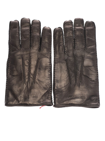 Shop Alexander Mcqueen Black Leather Gloves