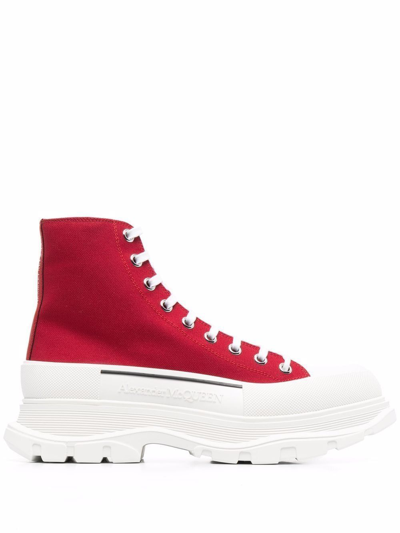 Shop Alexander Mcqueen Red Fabric Hi Top Sneakers