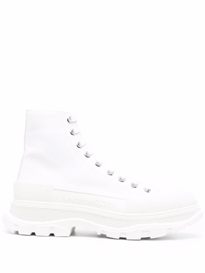 Shop Alexander Mcqueen White Fabric Ankle Boots