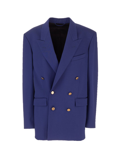 Shop Balenciaga Women's Blue Wool Blazer