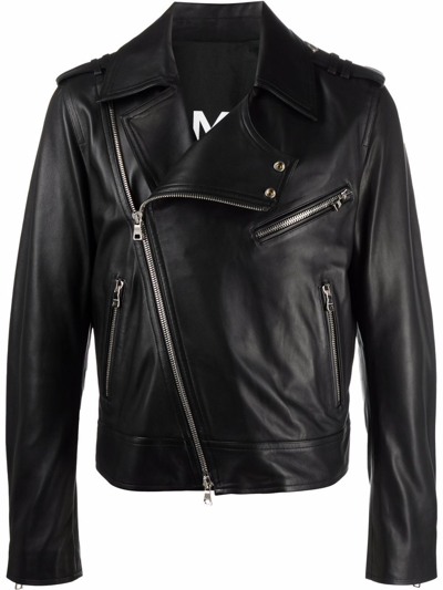 Shop Balmain Black Leather Outerwear Jacket