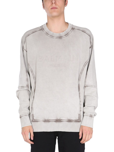 Shop Balmain Grey Cotton Sweatshirt