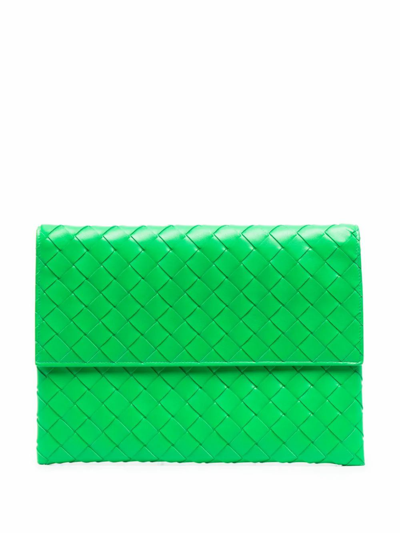 Shop Bottega Veneta Women's Green Leather Pouch