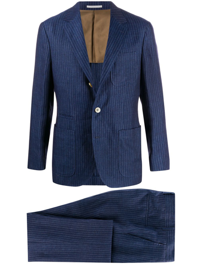 Shop Brunello Cucinelli Blue Wool Suit