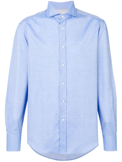 Shop Brunello Cucinelli Light Blue Cotton Shirt