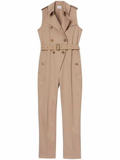 Shop Burberry Women's  Beige Cotton Jumpsuit