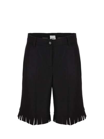 Burberry Wool Shorts With Frayed Edges In Black