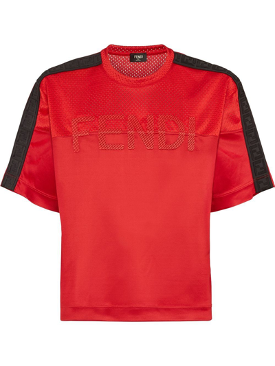 Fendi Embroidered Logo T-shirt In Red | ModeSens