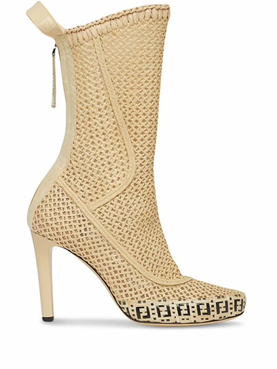 Shop Fendi Women's Beige Linen Ankle Boots