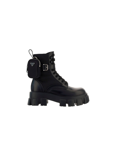 Shop Prada Black Leather Ankle Boots