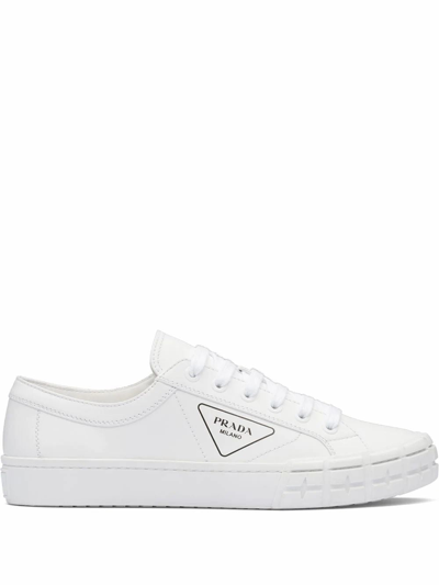 Shop Prada White Polyester Sneakers