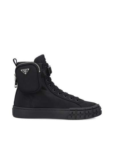 Shop Prada Women's Black Polyamide Hi Top Sneakers