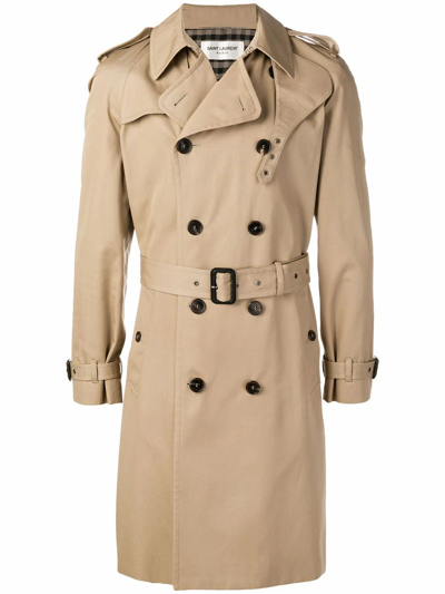 Shop Saint Laurent Beige Cotton Trench Coat