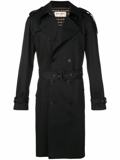 Shop Saint Laurent Black Cotton Trench Coat
